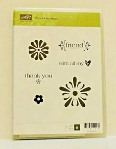 Juego de 6 estampillas Stampin Up With All My Heart flor corazón amigo gracias - Imagen 1 de 5