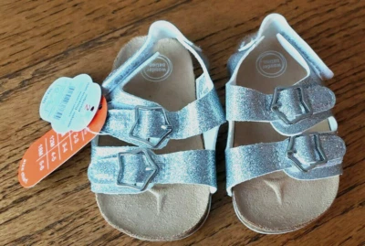 WONDER NATION GIRLS SANDALS SILVER GLITTER STRAPPY Open Toe SZ 3 Months NWT - Image 1 of 4
