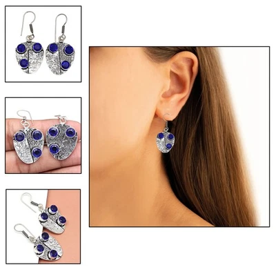 Tanzanite Blue QuartzGemstone Unisex Women's Silver Jewelry Earring 1.5'' - Image 1 of 4