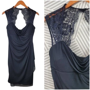 NEW Dressbarn Dress 8 Evening Special Event Sheath Knee Ruched Drape Lace Black - Picture 1 of 9