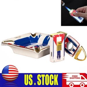 Juego de regalo con soporte de cenicero de cerámica cortador de 2 hojas encendedor de cigarros antorcha de llama de chorro - Imagen 1 de 12