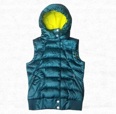 Chaleco acolchado North Face para mujer X pequeño plumón de ganso azul azulado verde esmeralda amarillo Foto 1 de 4