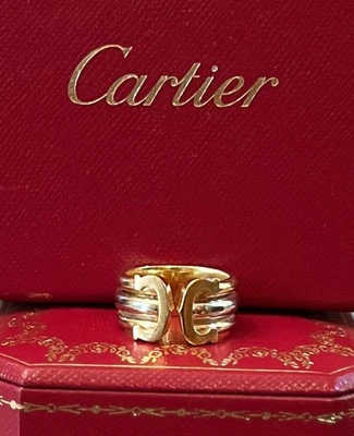 Cartier 18K Yellow White Rose Gold 8.2 Grams Tri Tone Double C Ring Sz 6 Solid - Image 1 of 4