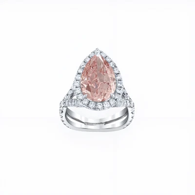 Anillos de boda de oro blanco de 18 quilates IGI elegantes diamantes rosas vivos pera 4,60 quilates cultivados en laboratorio Foto 1 de 4