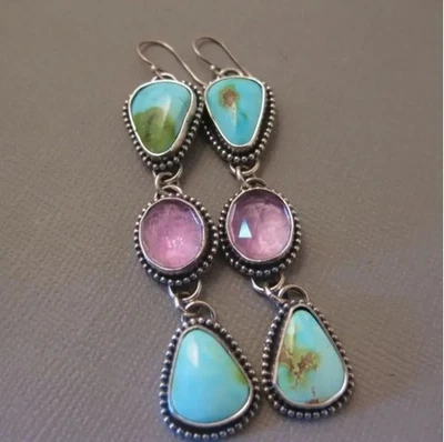 Pendientes colgantes imitación turquesa con lavanda Foto 1 de 2