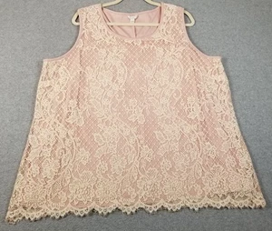 CATO Top Women’s 22W 24W Plus Pink Cream Floral Lace Sleeveless Stretch Romantic - Picture 1 of 12