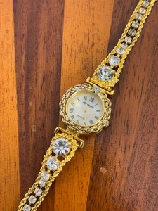 Afterthoughts Women's Watch Pretty Gold Tone Rhinestone Band 24mm - New Battery - Picture 1 of 8