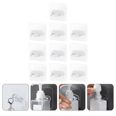  10 Pcs Ganci in Plastica Trasparente Appendiabiti Da Parete Removibile - Immagine 1 di 4