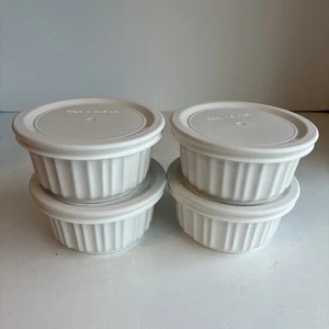 4 Corning Ware Französisch Weiß Auflaufförmchen Set mit Deckel 7 Oz Vintage - Bild 1 von 5
