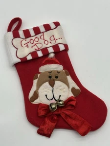 Süßer roter Weihnachtsstrumpf Schleife und Glocken "Guter Hund" - Bild 1 von 6