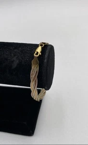 Womens Sterling Silver Gold Plated Italy Herringbone Braided Bracelet 7" - Picture 1 of 7
