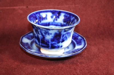 RARO Wedgwood CHAPOO Flujo Azul Taza Sin Manijas con Plato de Taza Circa 1840-1860 Foto 1 de 4