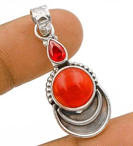 Natural Carnelian 925 Solid Sterling Silver Pendant Jewelry - Picture 1 of 1