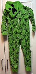 Minecraft Kinder Fleece Creeper Kapuzenanzug Reißverschluss vorne ohne Fuß Schlafanzug Pyjama - 6 - Bild 1 von 2