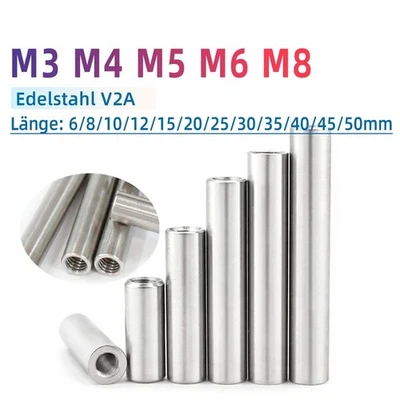 Gewindemuffen M3 M4 M5 M6 M8 Rund Verbindungsmutter Langmutter V2A Edelstahl - Bild 1 von 4