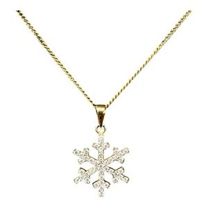9ct 9K Yellow Gold Cubic Zirconia Snowflake Charm Pendant 14mm. Brand New - Picture 1 of 7
