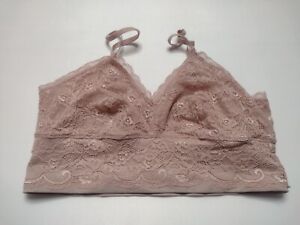 Lily of France Bralette Bra Medium Pink Lace Wireless Wirefree Full Coverage NN
