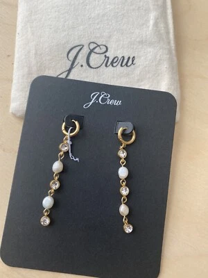 Pendientes colgantes brillantes de perlas de agua dulce J.Crew Basset en perlas con bolsa antipolvo nuevos Foto 1 de 2