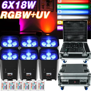 Wireless Par 6x18W Battery Powered LED Uplight RGBWA+UV DMX Stage DJ Up Lighting - Picture 1 of 19