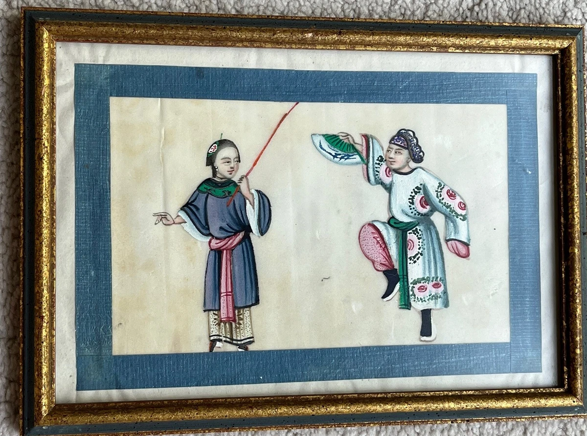 蔵整理品 中国清時代掛け軸 肉筆水彩絵 骨董品I1585A13-1