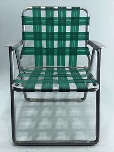 Vintage  Green Fold Up Aluminum Webbed Lawn Chair