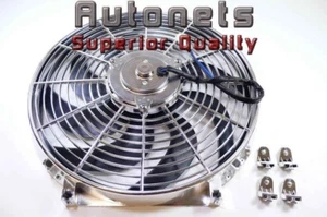 Ventilador de refrigeración de radiador cromado de 14" hoja curva Chevy Ford Chrysler Hot Rod - Imagen 1 de 2