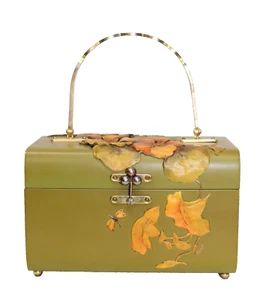 Borsa vintage donna scatola in legno custodia cosmetica verde - Foto 1 di 10
