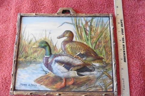 Vintage Artini Heads & Tails Ducks Plaque 4 Dimensional Twin Etched Engraving Cover