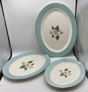 Vintage Homer Laughlin Lifetime Turquoise Magnolia Oval Serving Platter Set of 3 - Picture 1 of 1