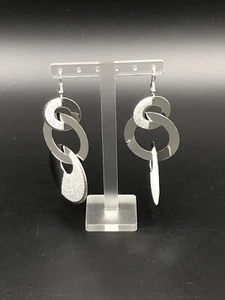 Fashion Statement Silver Plated Glitter Round Dangle Charm Earrings New - Picture 1 of 2