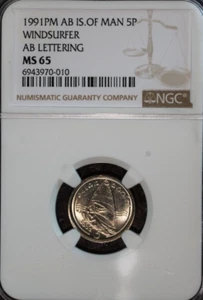 1991 PM AB ISLE OF MAN 5P WINDSURFER NGC MS 65 - Picture 1 of 2