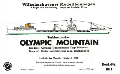 Wilhelmshavener Modellbaubogen    OLYMPIC MOUNTAIN Turbinentanker  Maßstab 1:250 - Bild 1 von 2
