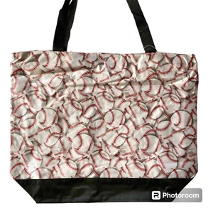 Womens Baseball Softball Tote Bag Shopping Beach Purse Gym School Zipper Sports - Picture 1 of 14