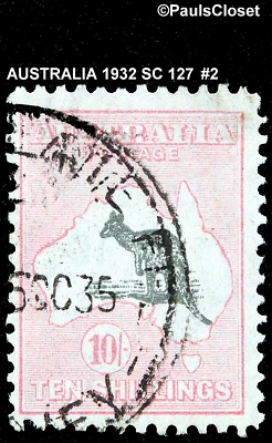 AUSTRALIA 1932 SC 127 KANGAROO & MAP GRAY 10/- USED NO GUM WM 228 F/VF #2 - Image 1 of 2