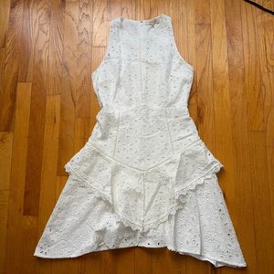 Robe sans manches neuve Lenon blanche à œillets dentelle volants à volants XS brunch mariée - Photo 1/11