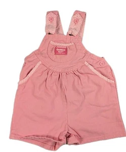Vintage OshKosh B’gosh Overalls Shortalls Pink Denim White Gingham 3T Vestbac - Picture 1 of 13