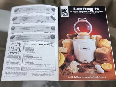 Vintage 1991 LOAFING IT 58 RECIPES DAK AUTO BAKERY Bread Machine Maker Mailer - Image 1 of 4
