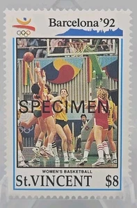 1992 Frauen Basketball 8 $ Briefmarken Präparat Barcelona Olympische Spiele St. Vincent - Bild 1 von 2