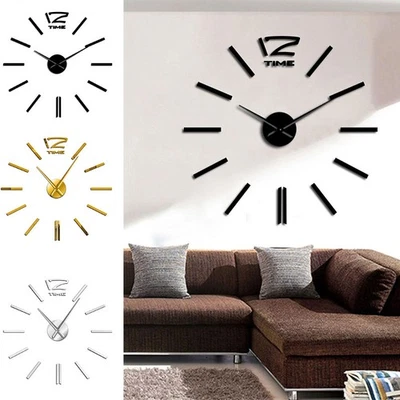 Clock wall modern wall DIY Home design sticker watch 3D mirror large decor clock - Image 1 of 4