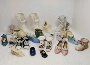 Vintage Lot 26 Total Porcelain Ceramic Wood Miniatures Shoe Collection - Picture 1 of 15