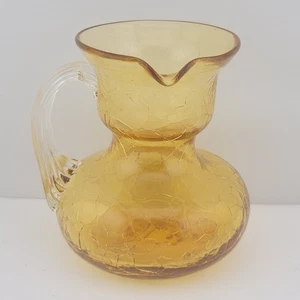 Vintage Hand Blown Amber Crackle Glass Mini Pitcher Jug Blenko? Viking? - Picture 1 of 7