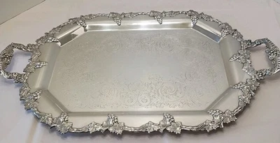 Bandeja para servir reproducción Sheffield vintage plato plateado 24" X 14" vid Foto 1 de 4