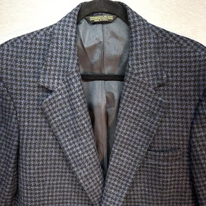 Vintage Tweed Sakko 40R Hahnentritt Karo 100% Wolle Blazer Jacke USA Schwarz Blau - Bild 1 von 19