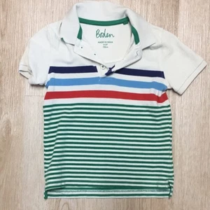 Boden Little Boy’s Striped Polo Shirt White Green Blue Red Short Sleeve 4/5Y - Picture 1 of 7