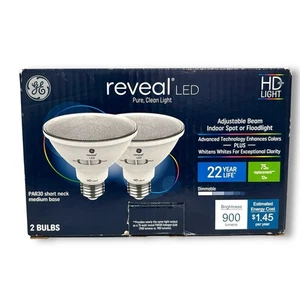 GE Reveal PAR30 LED Light Bulbs 2-Pack 75W Flood/Spot LONG NECK 900 Lumens - Picture 1 of 7