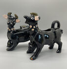 Vintage Redware Pottery Black Cow Bull w/ Bell Ceramic Creamer & Sugar Set AS IS