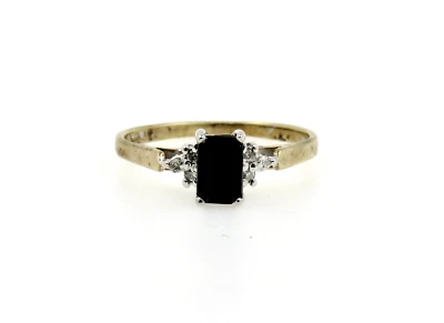 Onyx 0.50ct. & Diamant 0.10ct. Gelbgold 9ct. Cluster Ring UK Größe N 1/2 USA 7 - Bild 1 von 2