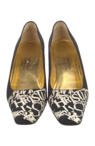 90s Vintage Christian Lacroix Black Logo Satin Designer Heels Pumps Shoes 6.5 - Picture 1 of 5