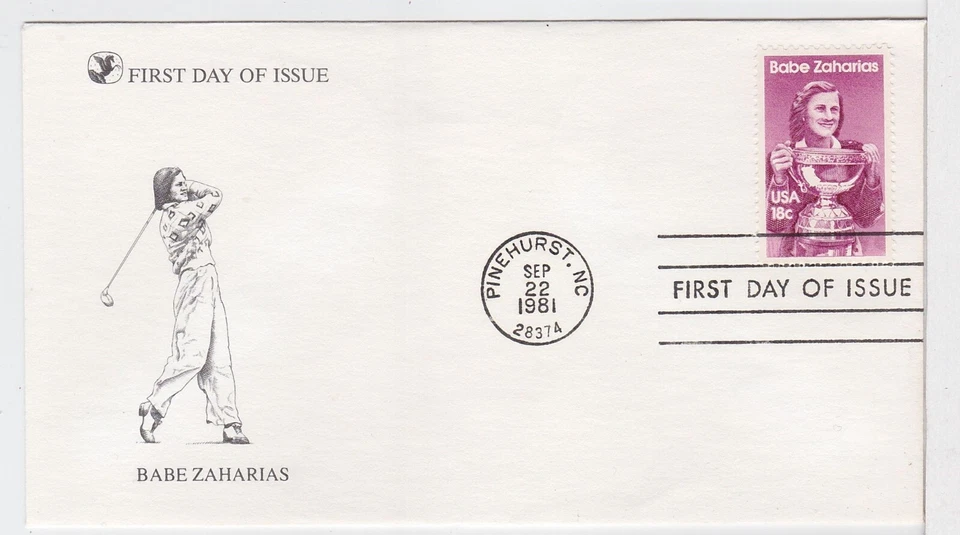 TurtlesTradingPost- Babe Zaharias, Golfer 1981 FDC #1932 Readers Digest - Image 1 of 1