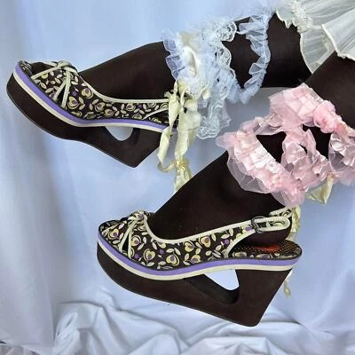 vintage y2k purple, brown, tan platform cutout wedge size 9.5 - Image 1 of 4